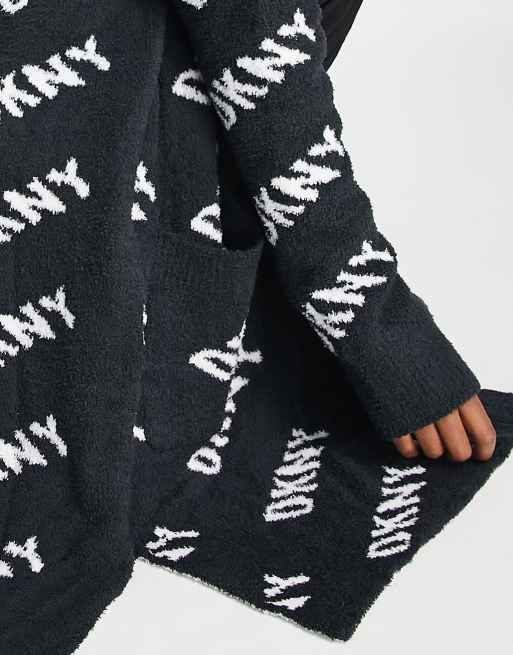 DKNY premium boucle knit logo cardigan in black