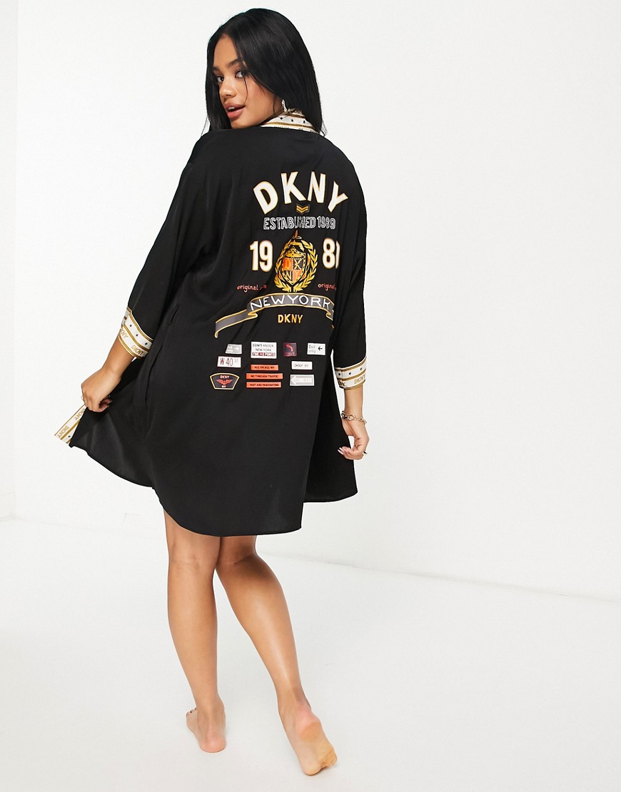 DKNY premium logo kimono robe in black
