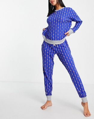DKNY pyjama set with joggers in blue logo stripe