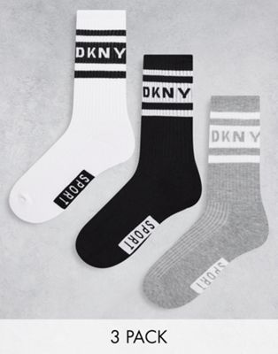 DKNY Reed 3 pack sport socks in black grey and white