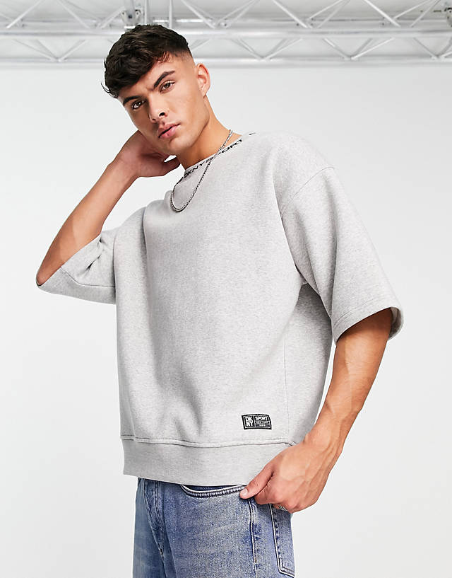 DKNY Active - DKNY Relaxed fit short sleeve sweatshirt in grey marl