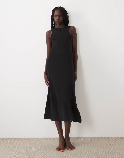 DKNY Ribbed cotton midi tank dress in black - view 1