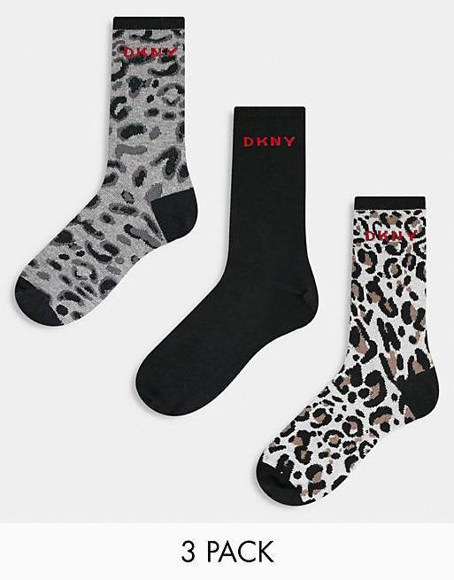 DKNY Scarlett 3 pack socks in leopard print