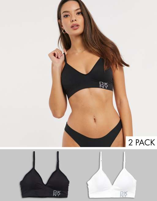 DKNY seamless two pack bralettes in white and black