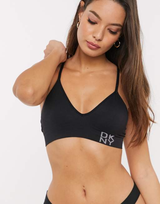 DKNY seamless two pack bralettes in white and black