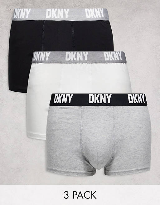DKNY Seattle 3 pack trunks in black grey and white | ASOS