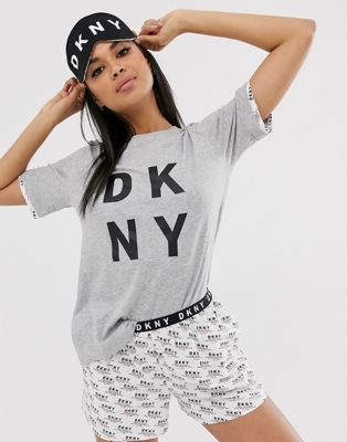 DKNY - Set van T-shirt met korte mouwen, boxer shorts en oogmasker-Grijs