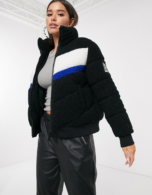 DKNY sherpa colourblock padded jacket