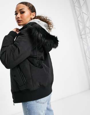 short bomber jacket with fur hood