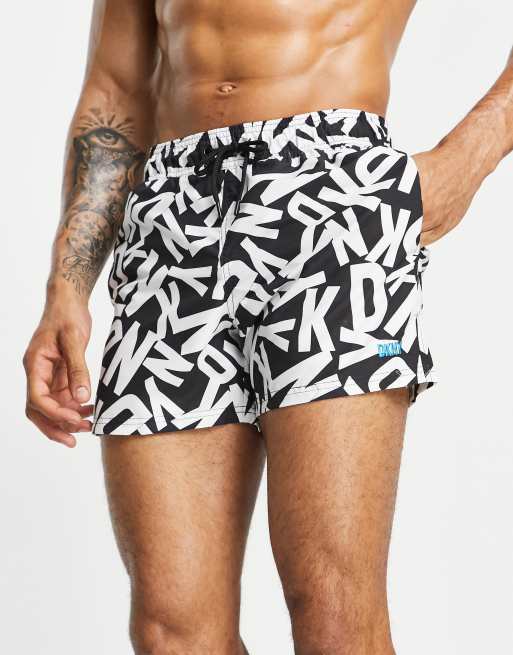 DKNY - Short de bain avec motif logo - Noir et blanc