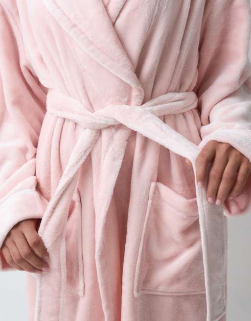 DKNY Short fleece robe in light pink, 3 of 4