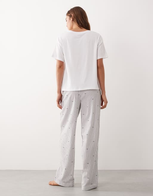 DKNY short sleeve top and pant pyjama set in white and white logo stripe - LGREY, 4 of 4