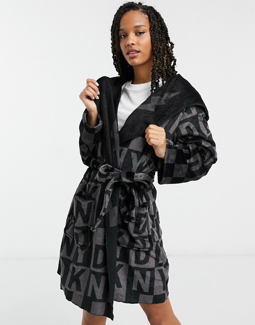 DKNY short wrap dressing gown in black