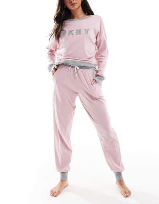 DKNY signature top and jogger set in Blush Pink