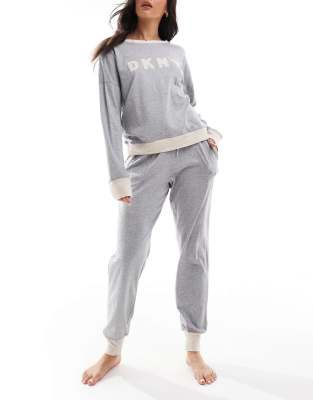 DKNY Signature Top & Jogger Set in Grey Heather