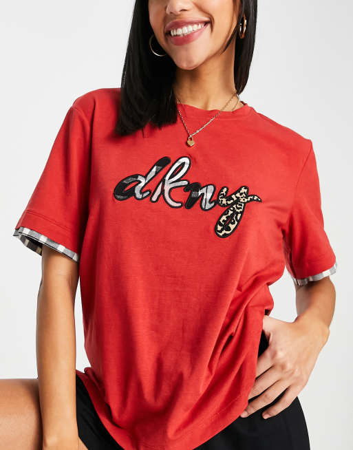 DKNY Slaap t shirt met logo in rood ASOS