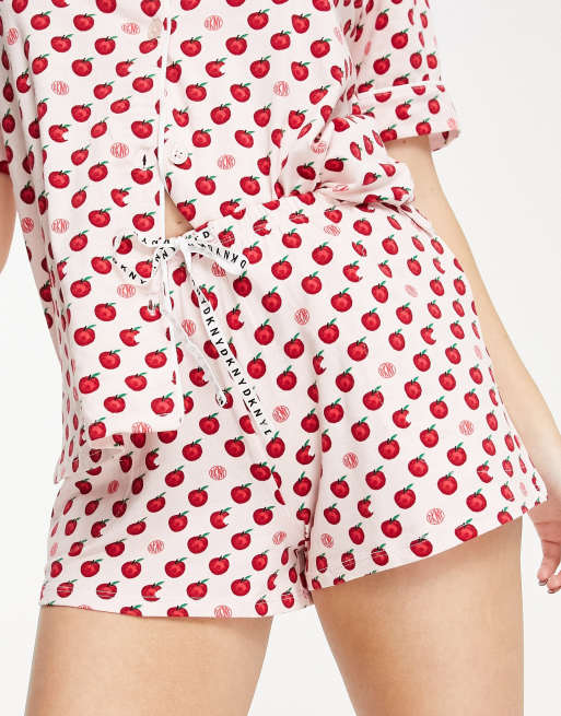 DKNY – Sleepwear – Krótka piżama z nadrukiem w jabłka, 3 z 4