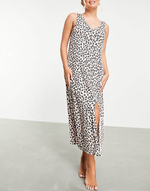 DKNY Sleepwear maxi chemise in leopard print