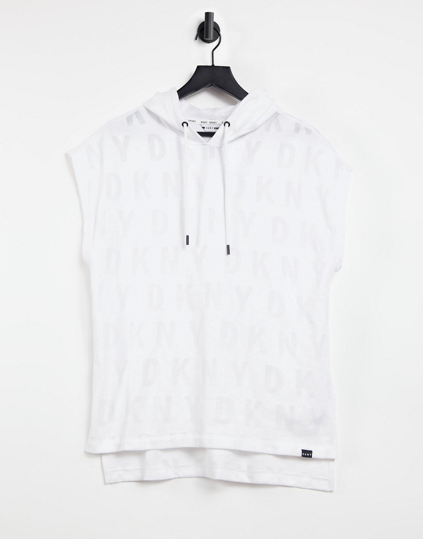 DKNY sleeveless hooded tunic top-White