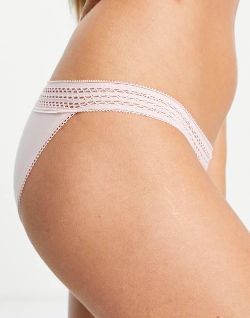 DKNY- Slip classici in cotone con finiture in pizzo color loto, 4 di 4