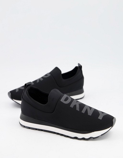 DKNY slip on leather logo trainers in black