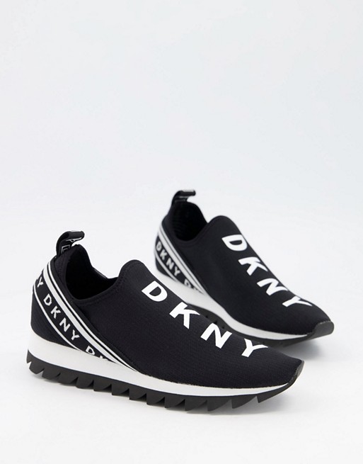 DKNY slip on logo trainers in black