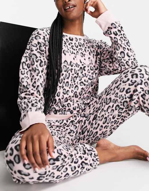 DKNY soft sweat and jogger lounge gift wrapped set in pink animal print
