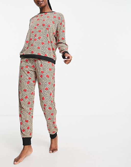 DKNY soft sweat and jogger lounge set in animal heart print