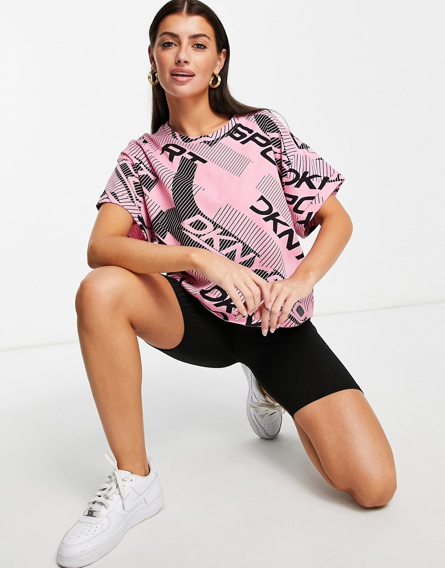DKNY Sport arches logo cropped boxy t-shirt in pink-Black
