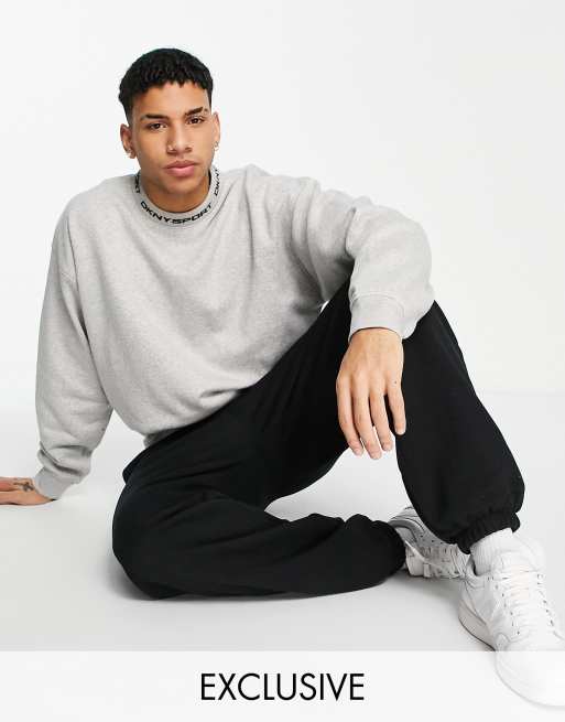 DKNY Sport - Felpa grigia con logo sul collo