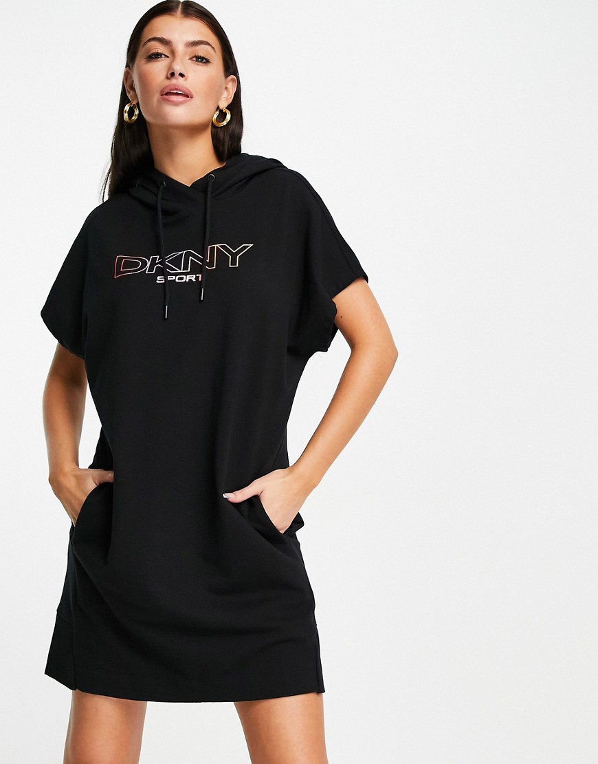 DKNY Sport hooded dress with ombre logo in black