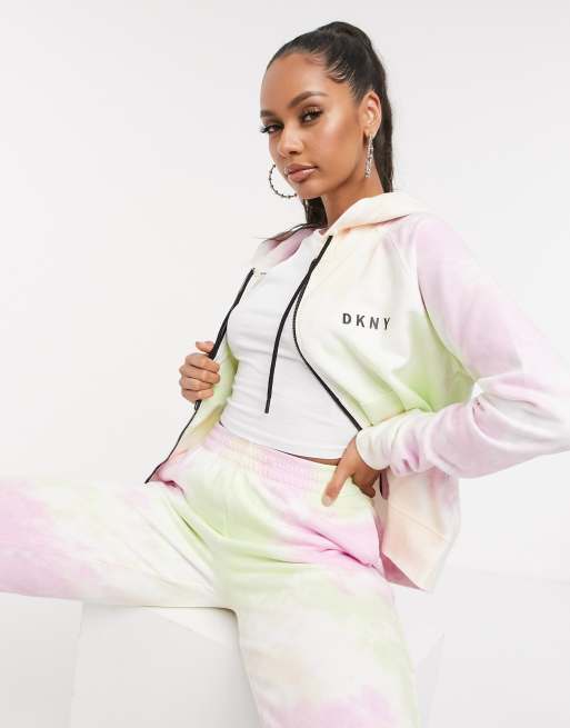 DKNY sport tie dye zip through hoodie in multi