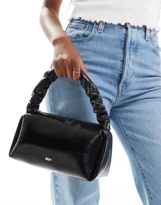 DKNY Stasia grab bag with ruched strap in black metallic