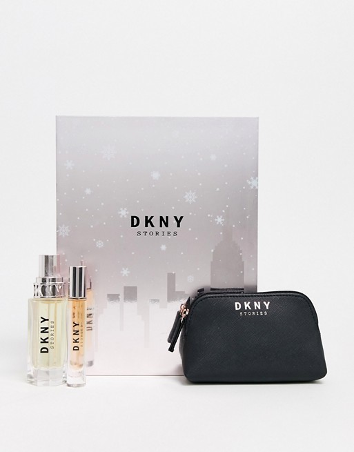 DKNY Stories Set - EDP 50ml + 7ml purse spray + cosmetics case in black