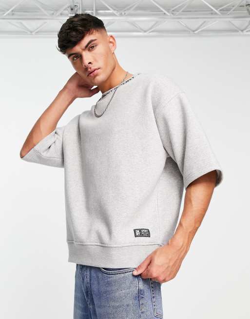 DKNY – Szara melanżowa bluza z krótkimi rękawami o luźnym kroju