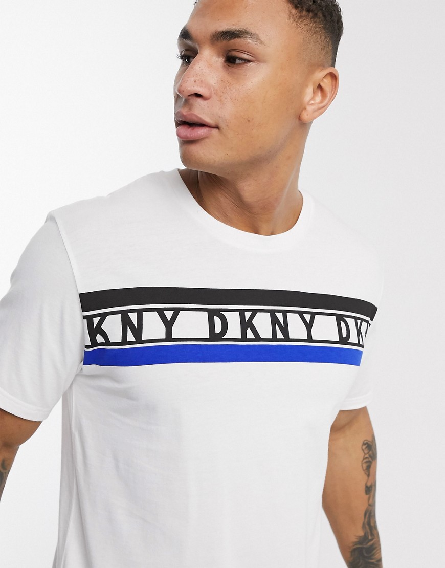 DKNY - T-shirt bianca con fettuccia e logo-Bianco