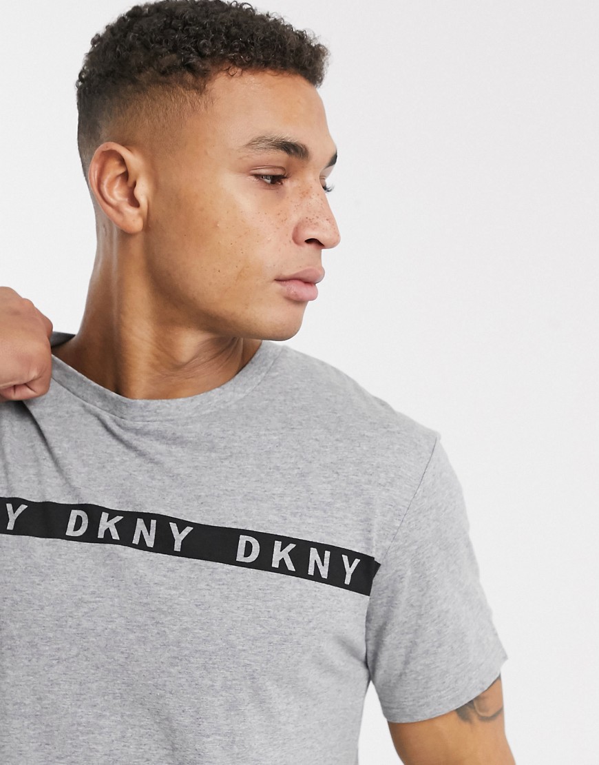 DKNY - T-shirt girocollo grigia con fettuccia e logo-Grigio