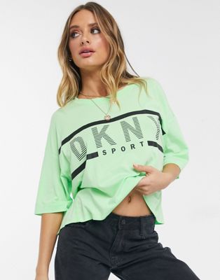 DKNY - T-shirt met logo op de borst-Groen