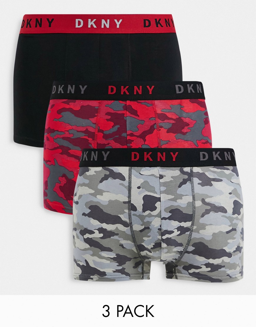 Dkny Toledo 3 Pack Boxers In Camo Print-Red