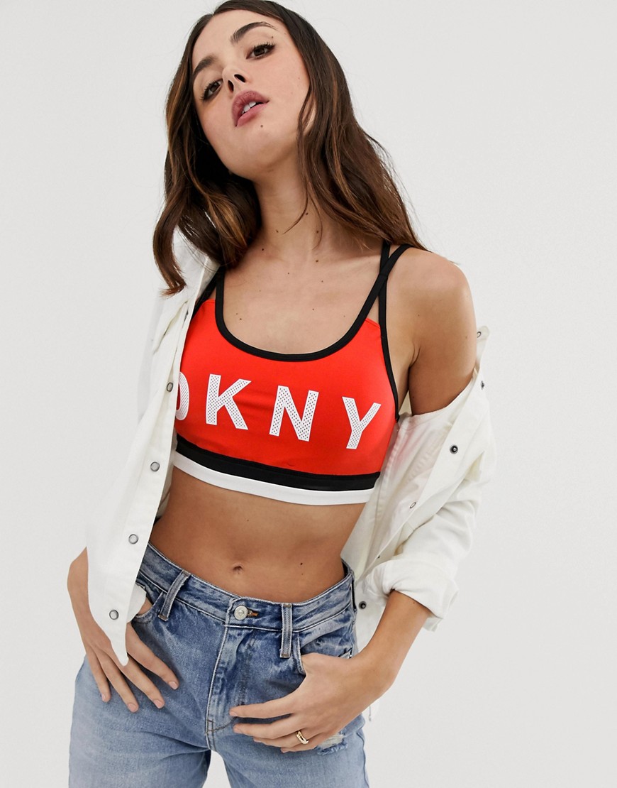 DKNY - Top a reggiseno con spalline e logo-Rosso