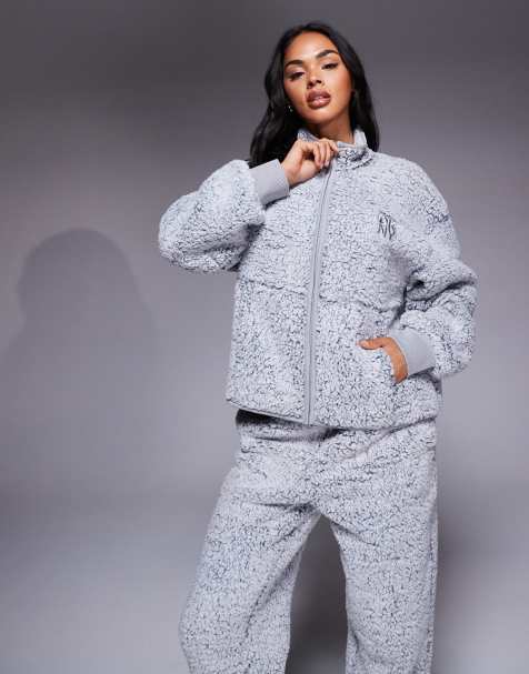 DKNY Top and jogger lounge set in iron gate frosted sherpa - view 1