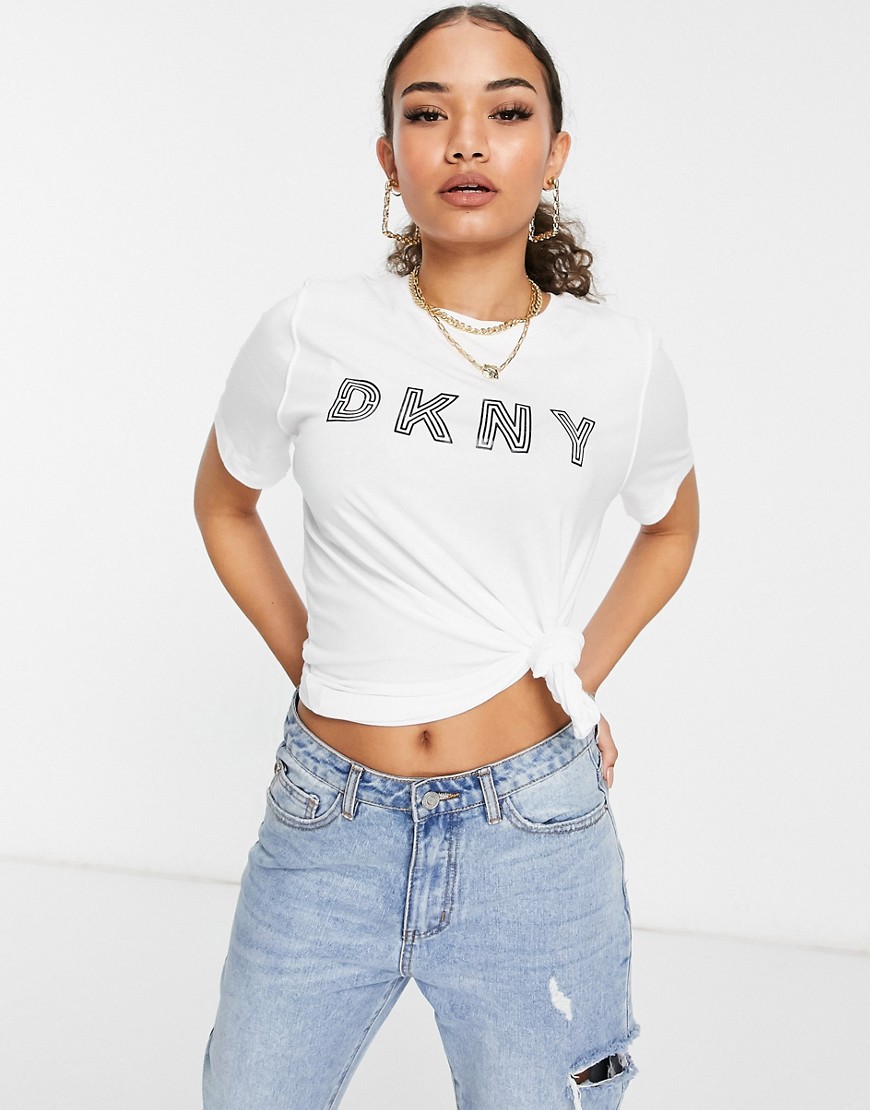 DKNY track logo short sleeve t-shirt in white