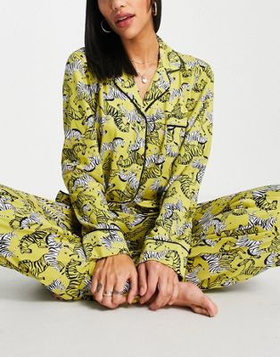 DKNY traditional long pyjama set in yellow zebra print