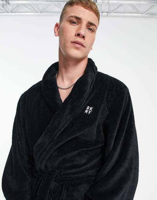 DKNY Trash Pandas fleece robe in black ASOS