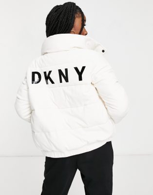 Dkny logo puffer jacket sale