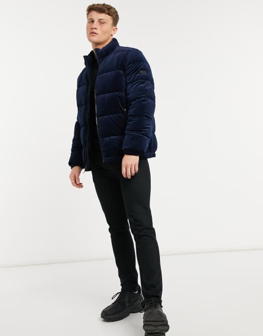 DKNY velvet puffer jacket in navy