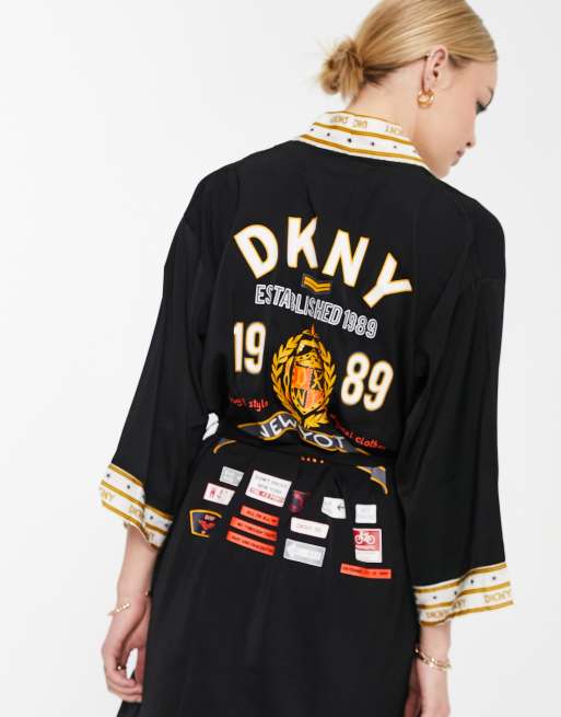DKNY - Vestaglia stile kimono in raso nera