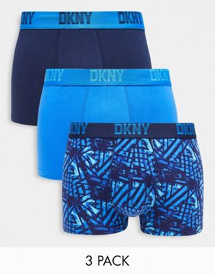 DKNY Wheaton 3 pack trunks in navy and blue print