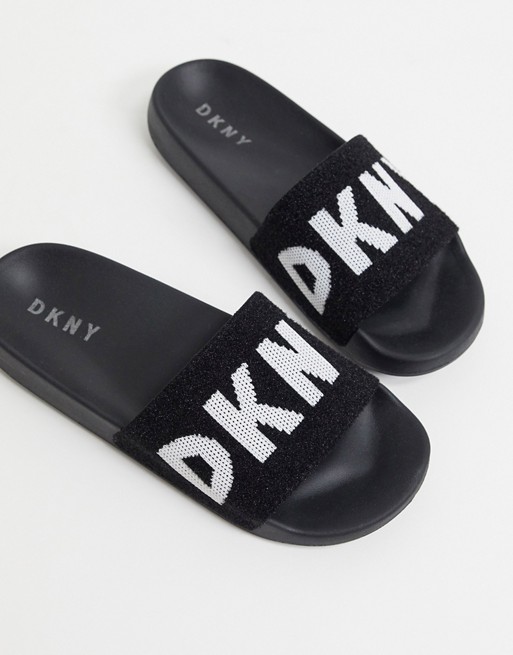 DKNY Zax logo fabric sliders in black