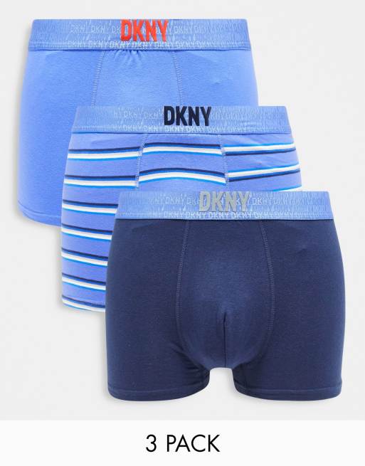 DKNY – Zion – Zestaw 3 par bokserek w kolorach granatowym, niebieskim i w paski